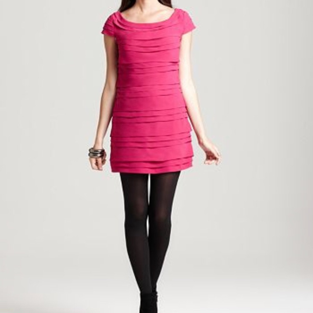 French Connection Tiered Cap Sleeve Dress Pink 2